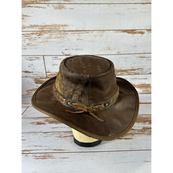 Red Rock Brown Genuine Kangaroo Leather Outback Hat size Medium Australia - Picture 3 of 8